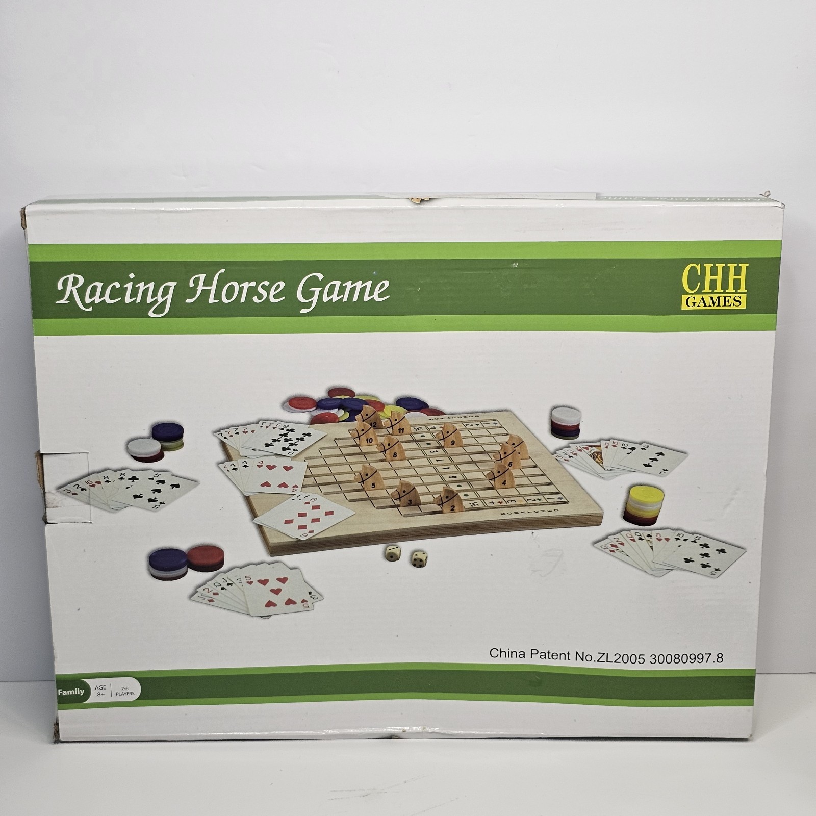 Large Wooden Racing Horse Race Game with Playing Cards Chips & Dice
