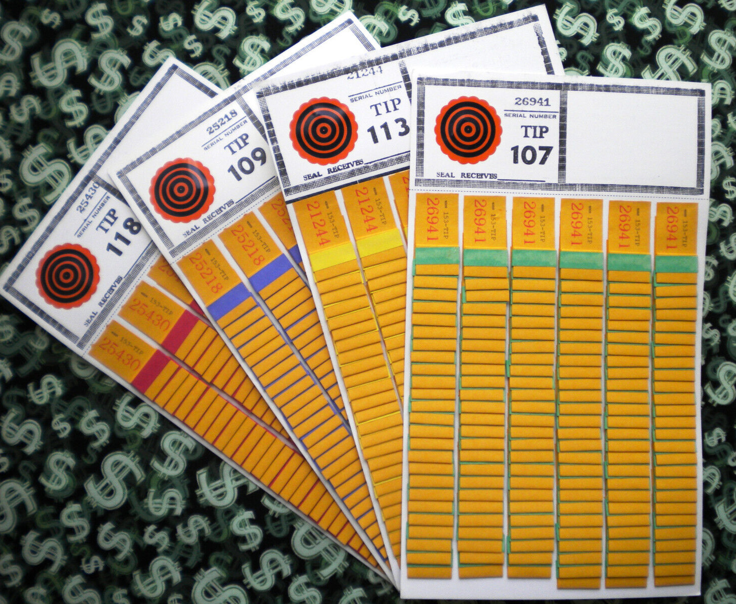 1 Dozen ~ 153-6 Row REGULAR “NOT Sure” TIP BOARDS {101-118} Pull Tab Jar Tickets