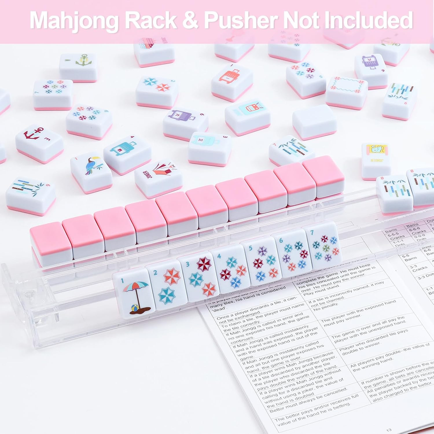 160 Pink Printed American Mahjong Game Set with Carrying Bag and Accessories, 1.