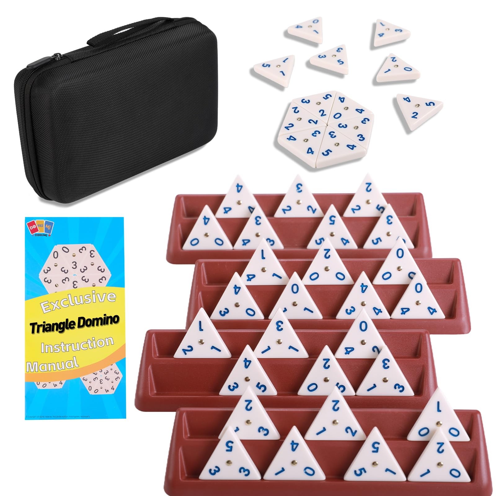 Melamine Premium Travel Triangle Domino Game Set with 4 Holders, Includes 56 …