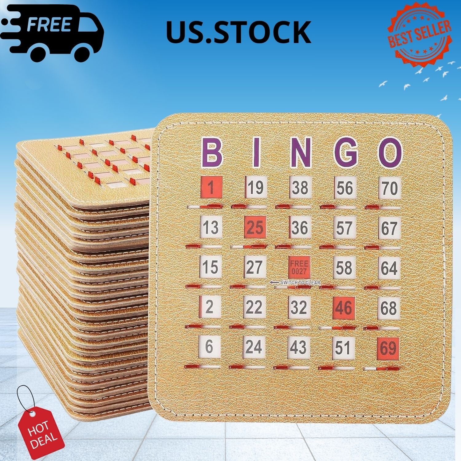 GSE 50-Pack Reusable Bingo Cards 5-Ply Shutter Cards for Group Games