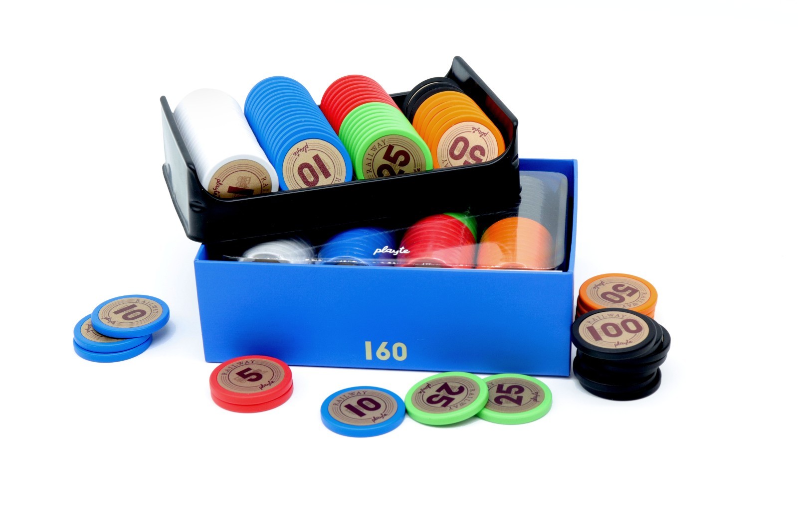 Playte Middle Railway Chips – 80pcs Premium Heavy 4.3g Board Game Tokens Set.