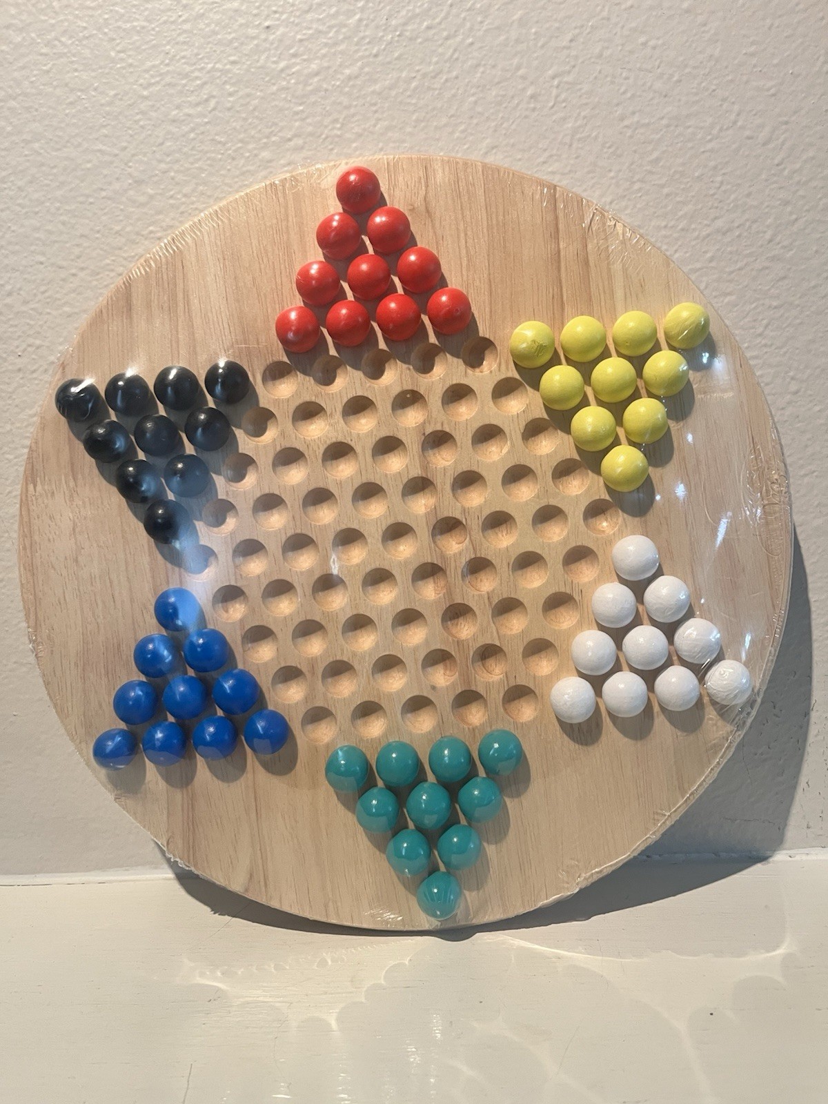 NEW All Natural Wood Chinese Checkers with Wooden Marbles Board Game