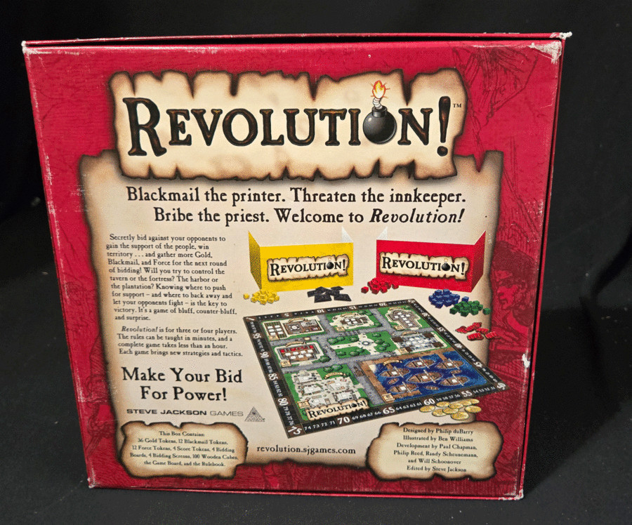 Steve Jackson Games Revolution! Strategy Bidding Board Game 1st Edition