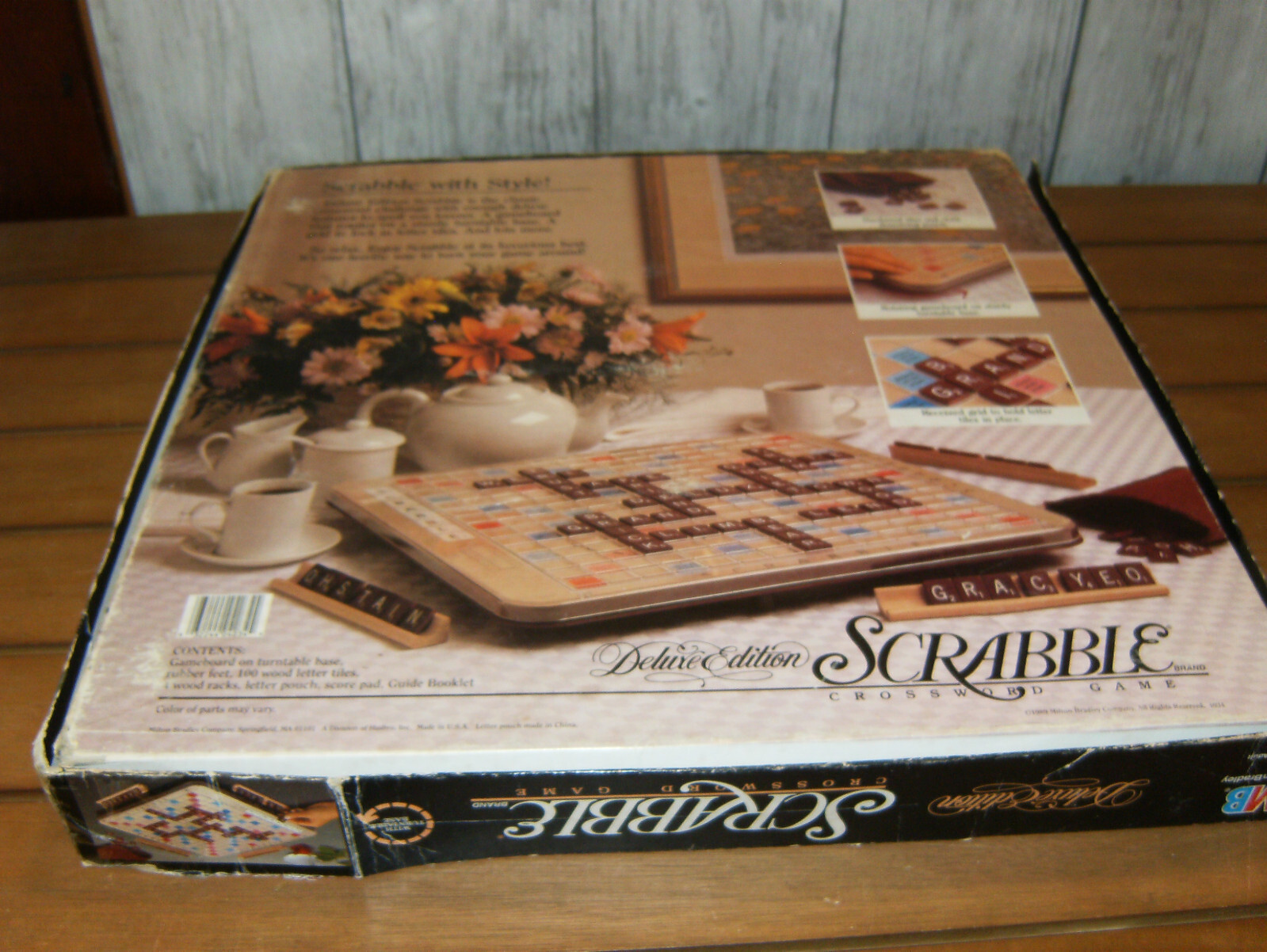 Scrabble Deluxe Edition 1989 Rotating Turntable Mahogany Tiles Complete