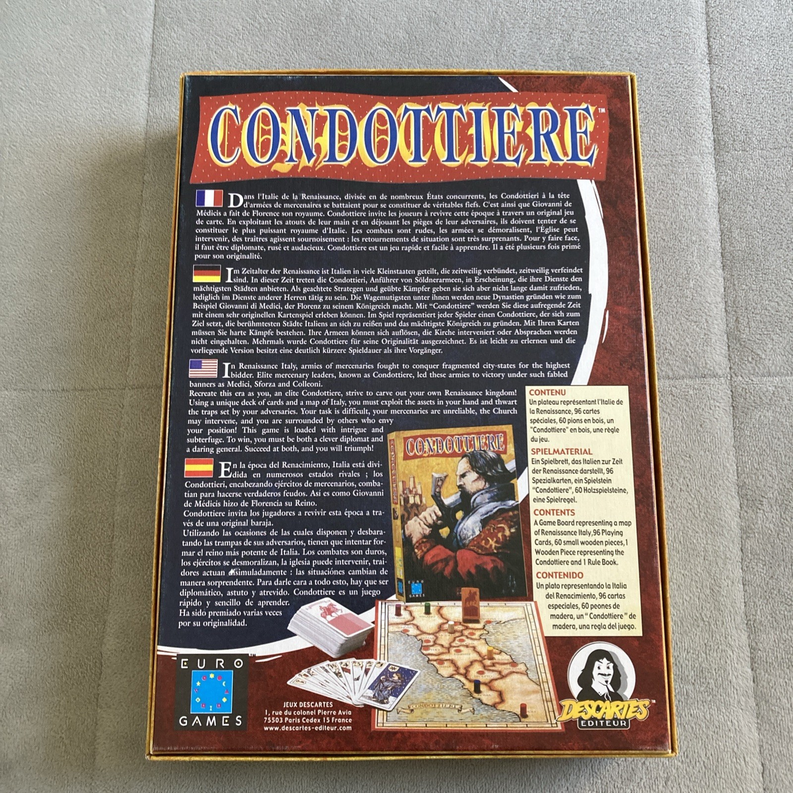 Condottiere Board Game COMPLETE IN BOX Eurogames Descartes Multilingual Edition