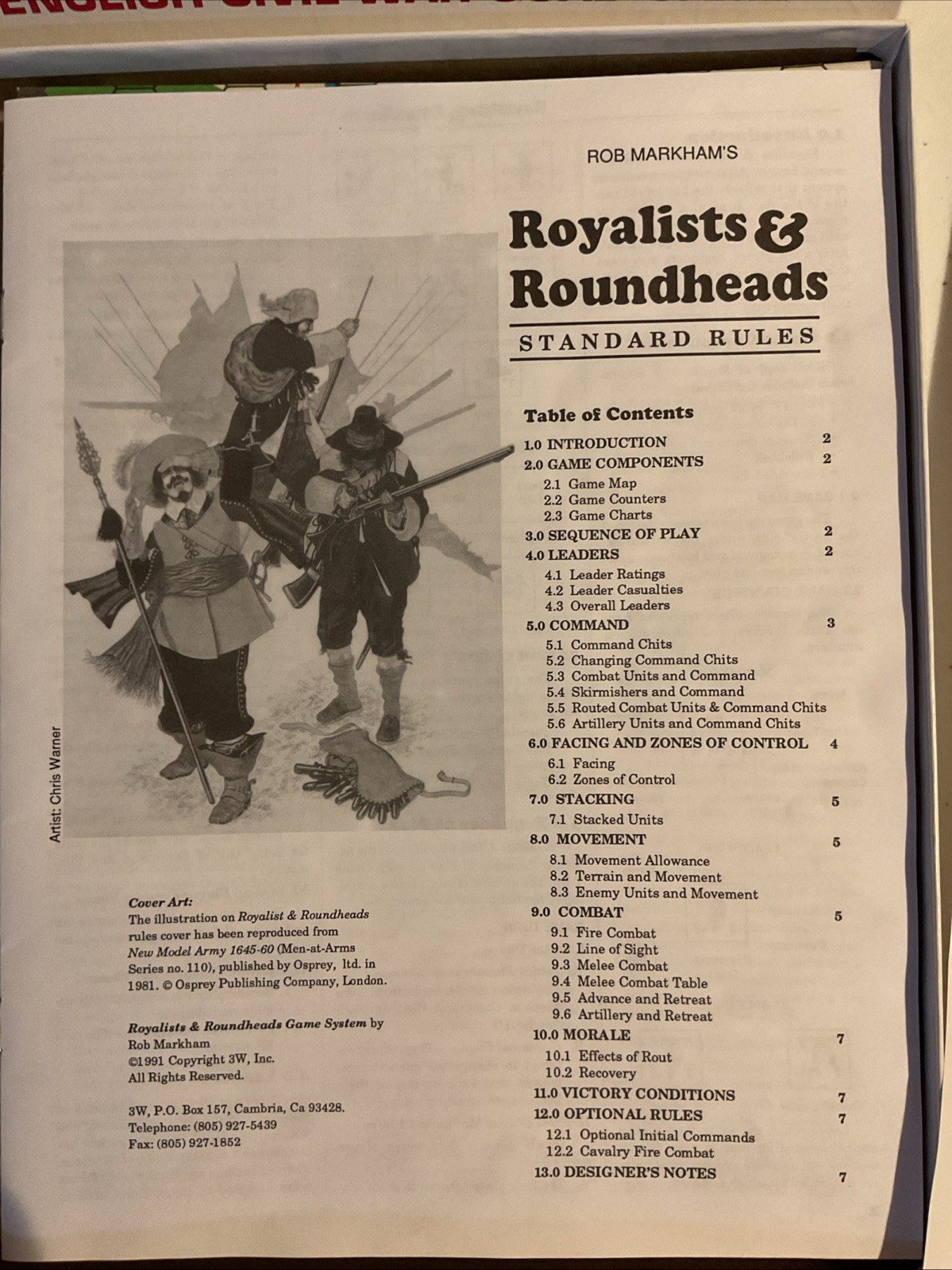 3W wargame Royalist & Roundheads Box Game Unpunched