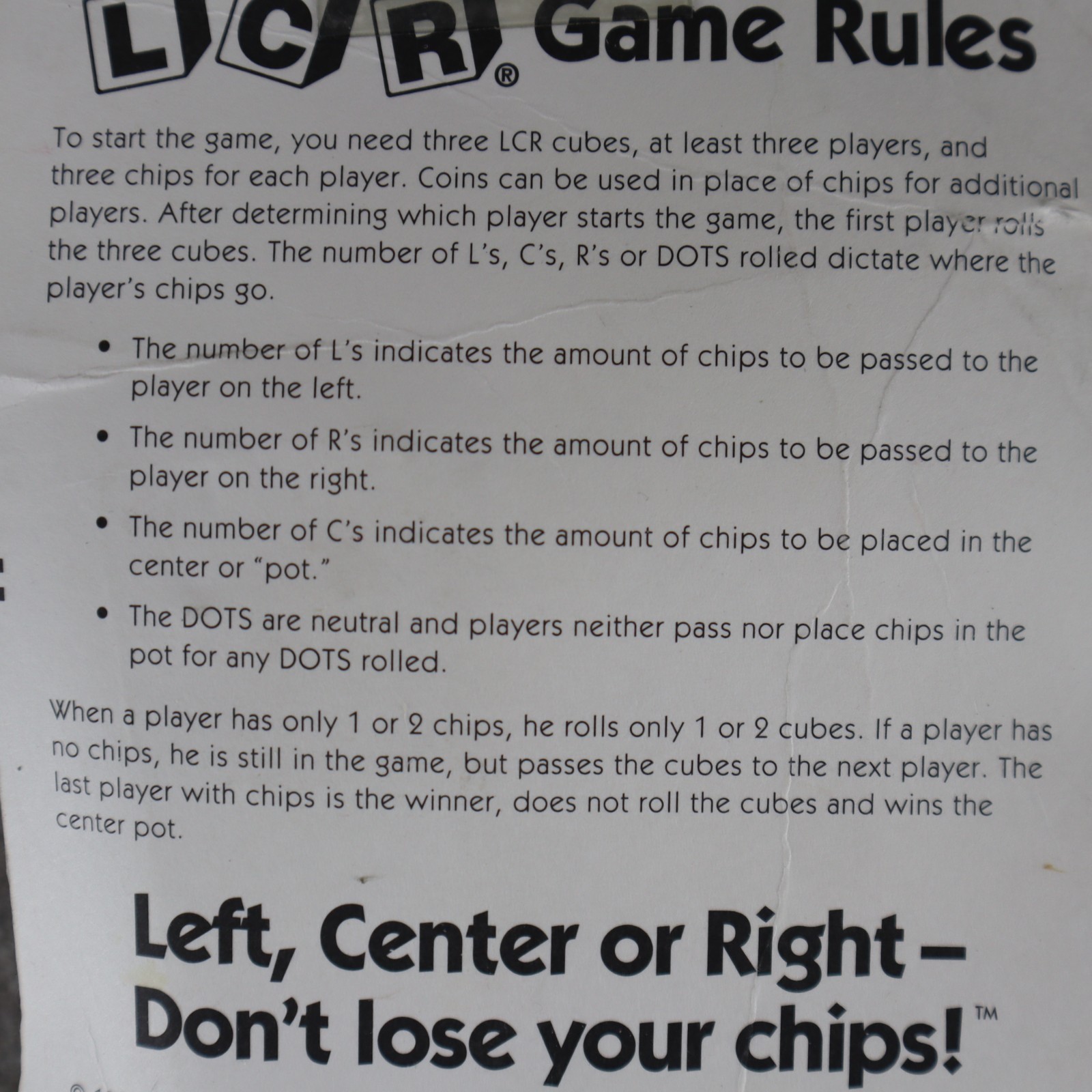 George & Co. LCR Game Left Center Right Dice Family Game NEW