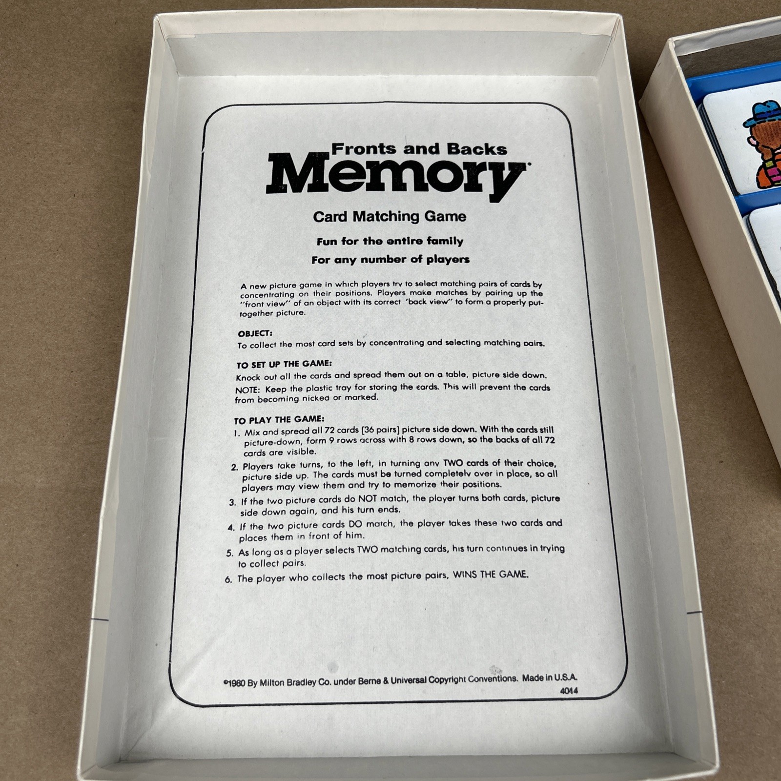 Vtg 1980s Milton Bradley Fronts and Backs Memory Matching Game 72 Cards COMPLETE