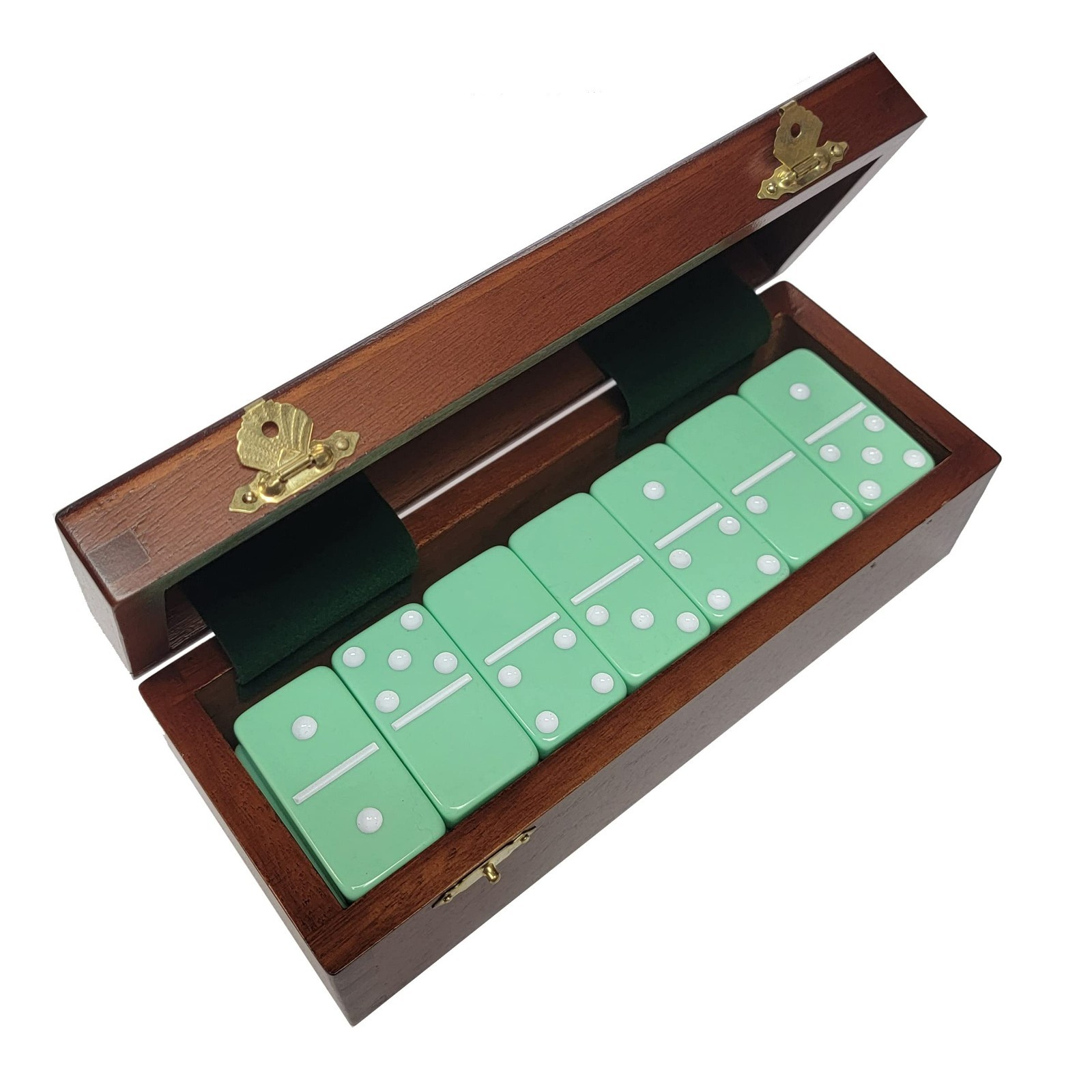 Domino Double Six 6 Pastel Mint Green Jumbo Pro Size Sheesham Wood Box