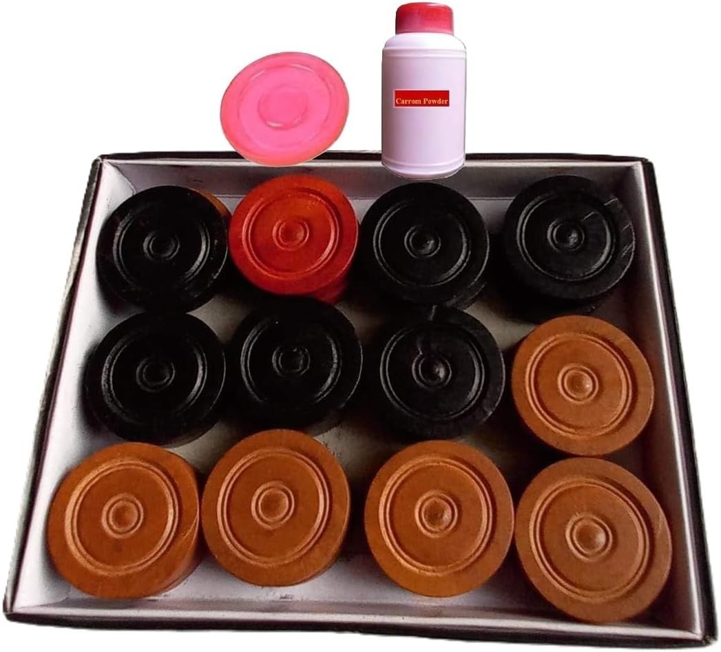 Authentic Carrom Board Set: 24 Wood Coins & 1 Striker for Friendly Competitions