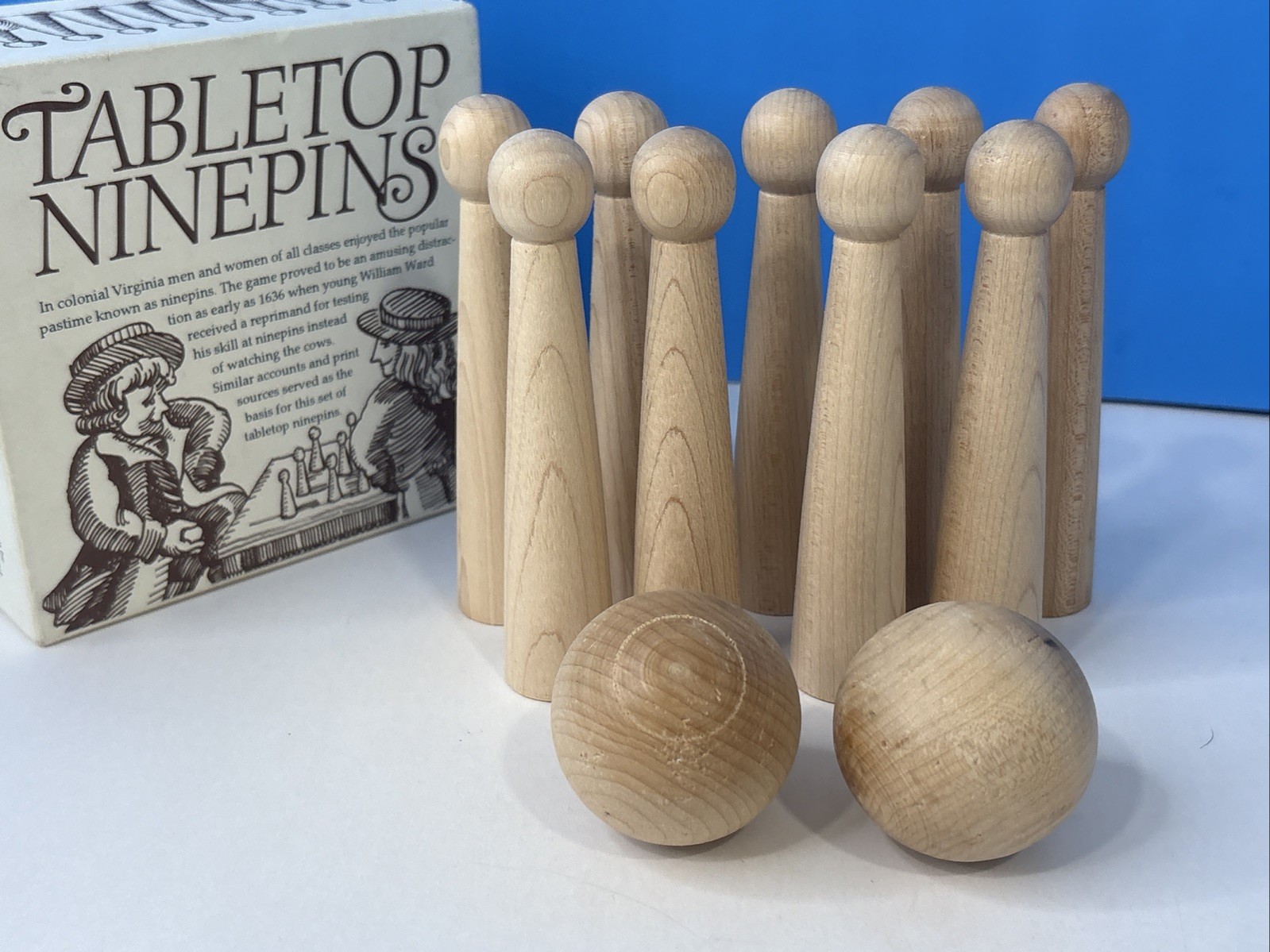 Vtg Colonial Williamsburg Tabletop Ninepins Cooperman Solid Wood Wooden Game