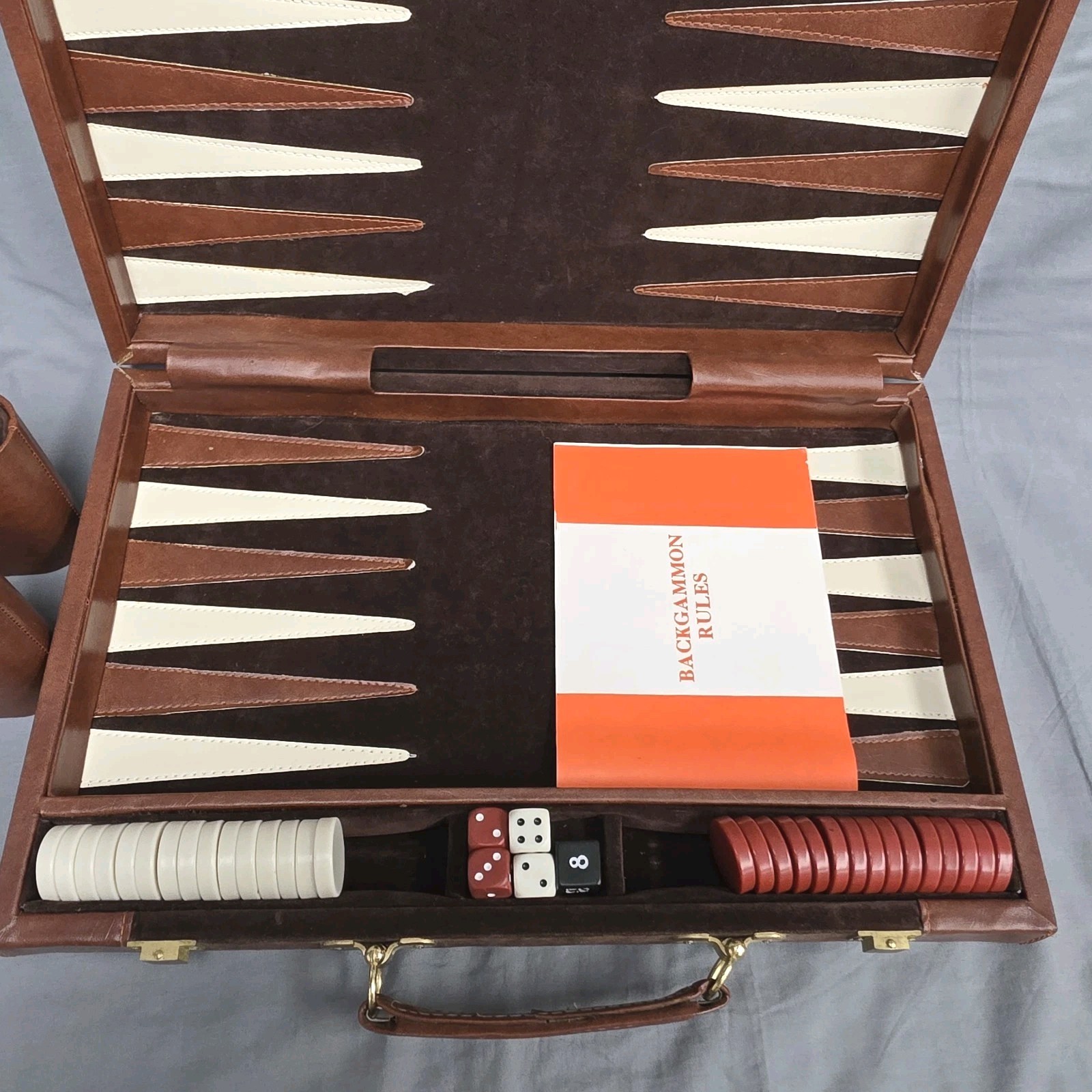 Vintage Backgammon Game Set Velvety Brown Briefcase Type TAIWAN Complete