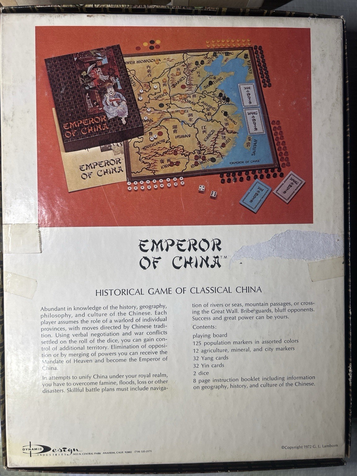 Vintage 1972 Emperor of China Board Game Complete Dynamic Games High Quality