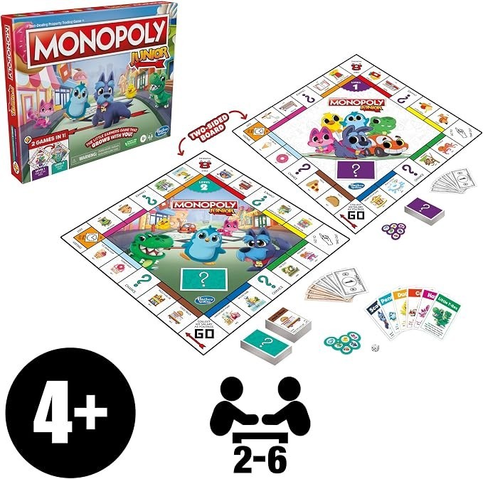 Monopoly Junior Board Game, 2-Sided – 2 Games in 1 – NEW SEALED