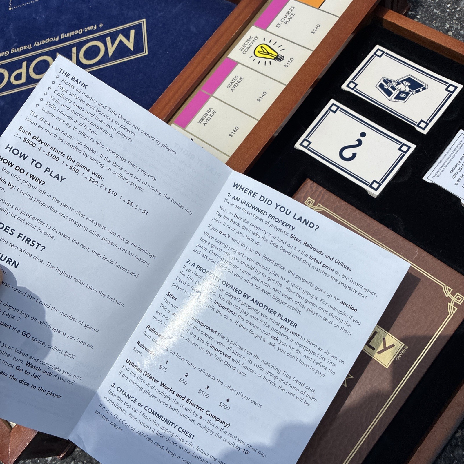 HUGE Monopoly Luxury Edition Blue Board Game Collectible Wood – PARTS MISSING !