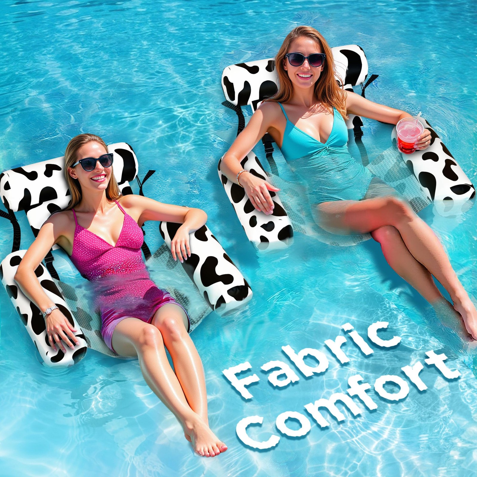 Pool Float Chair 2 Pack Heavy Duty Inflatable Swimming Lounger Cow Pattern Adult