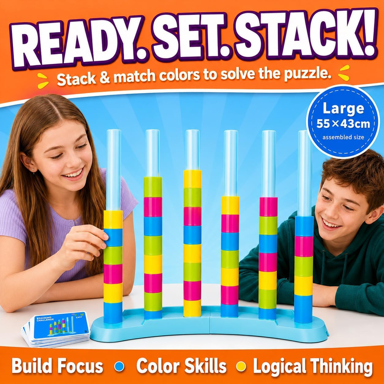 Giant Color Matching Challenge Game, Fast Pattern Match Ring Stacking Puzzle Sta