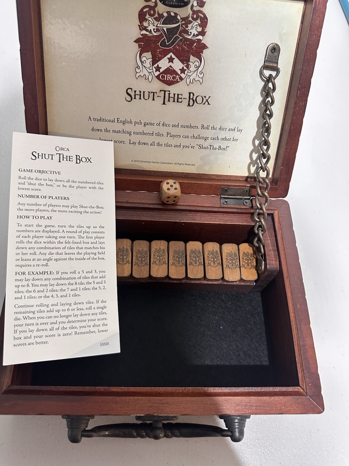 Line Etched Box Vintage Shut The Box Front Porch Board Game W/ Dice 2010