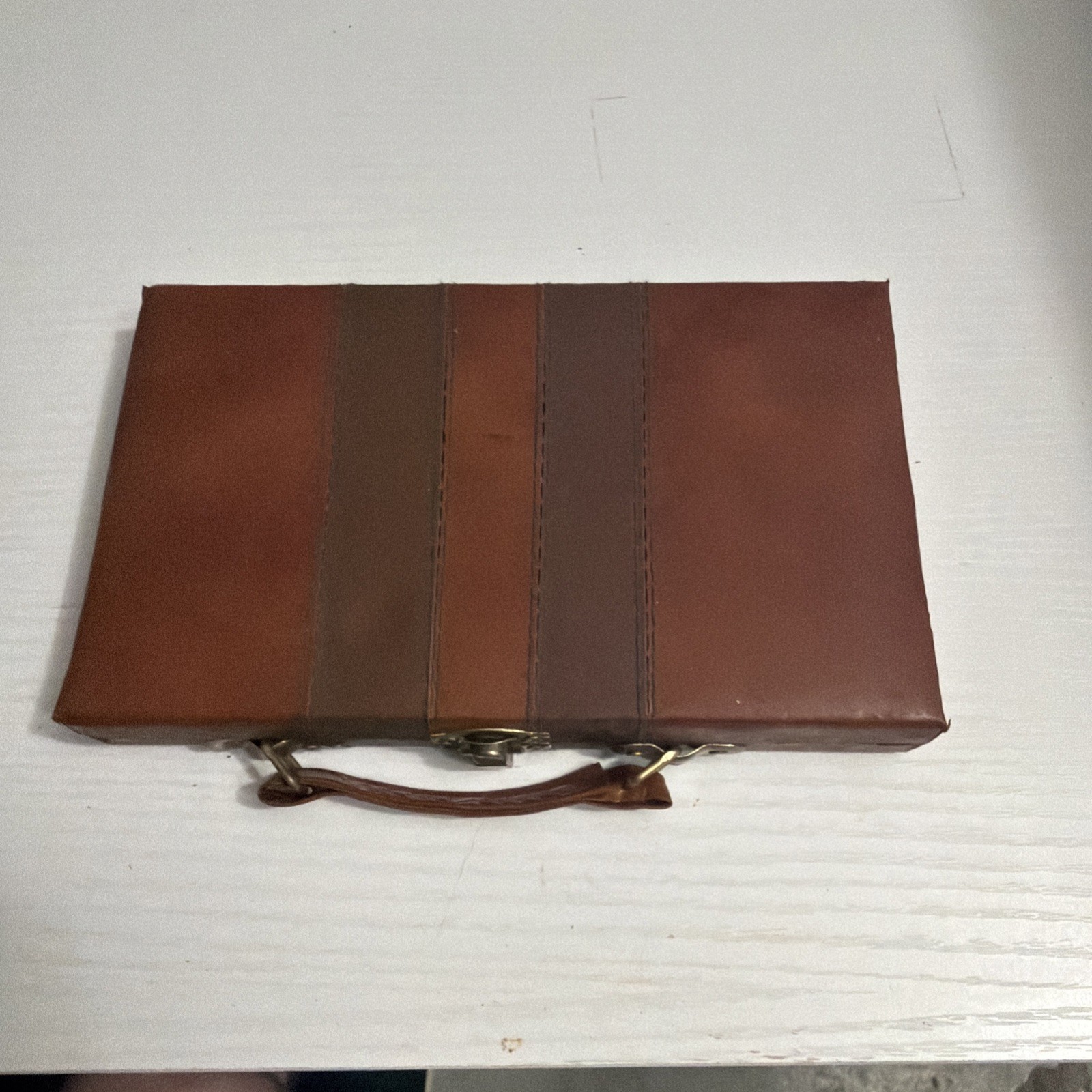 Vintage Domino Set With Brown Leather Case 28 Piece Travel Size Compact