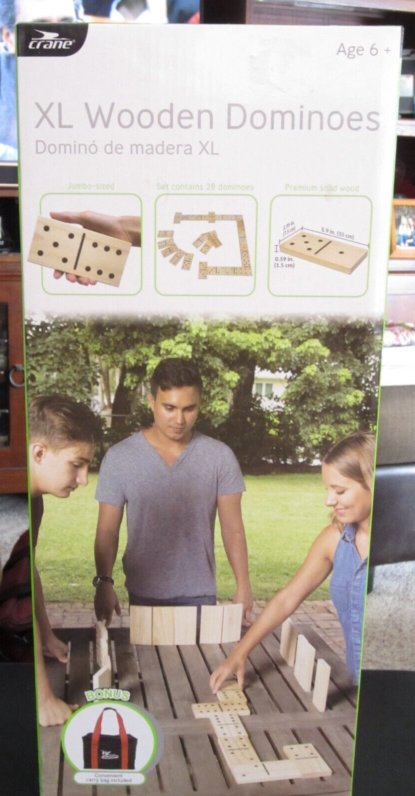 Crane XL Wooden Dominoes with Bonus Carry Bag – Brand New!!