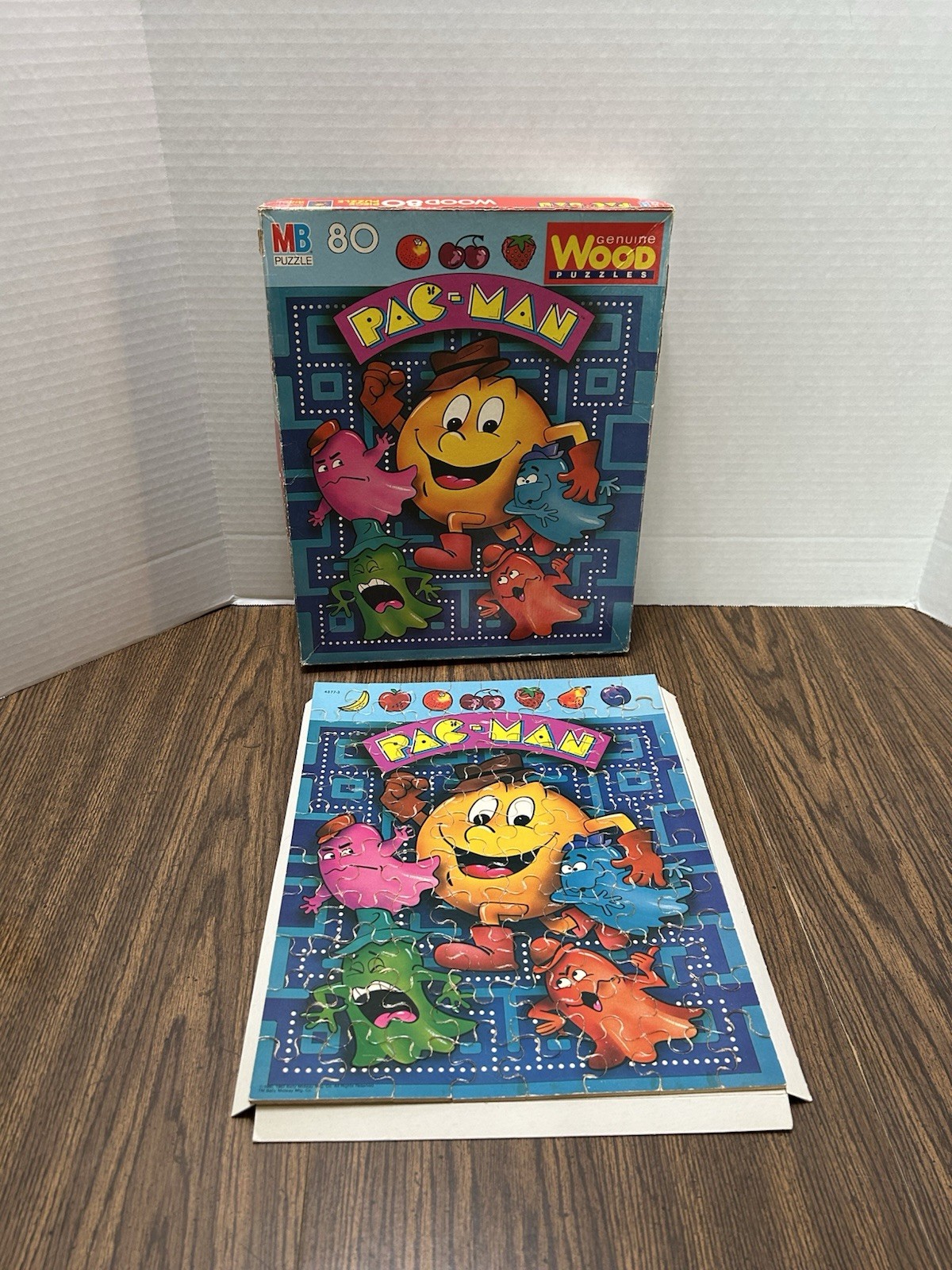Pac-Man Genuine Wood Puzzles Milton Bradley 80 Pieces with Box
