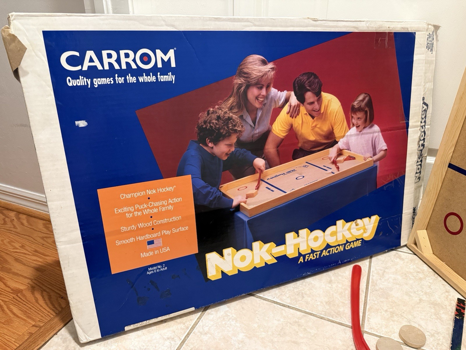 COMPLETE 1980s Carrom Nok-Hockey Board Game w/Original Box Wooden Table Hockey