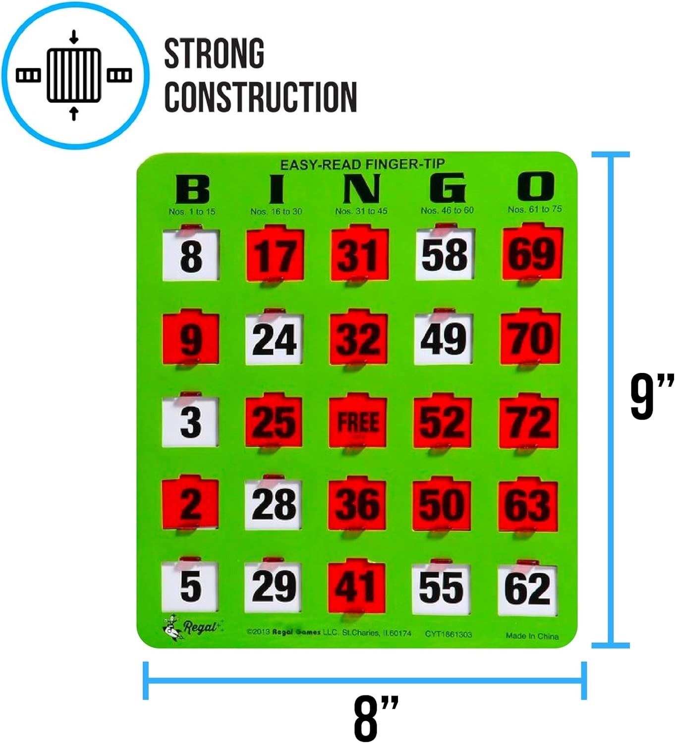 Bingo Cards Set of 10 Unique Shutter Slide Easy Read Green Cardstock 8×9 Inch