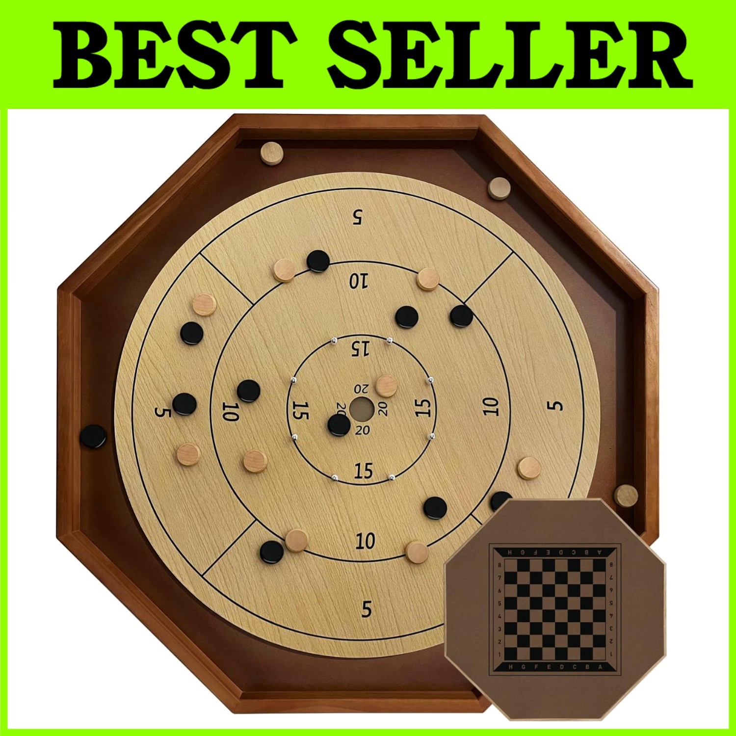 30 Inch Tournament Crokinole Board Game – 2 in 1 Checkers/-