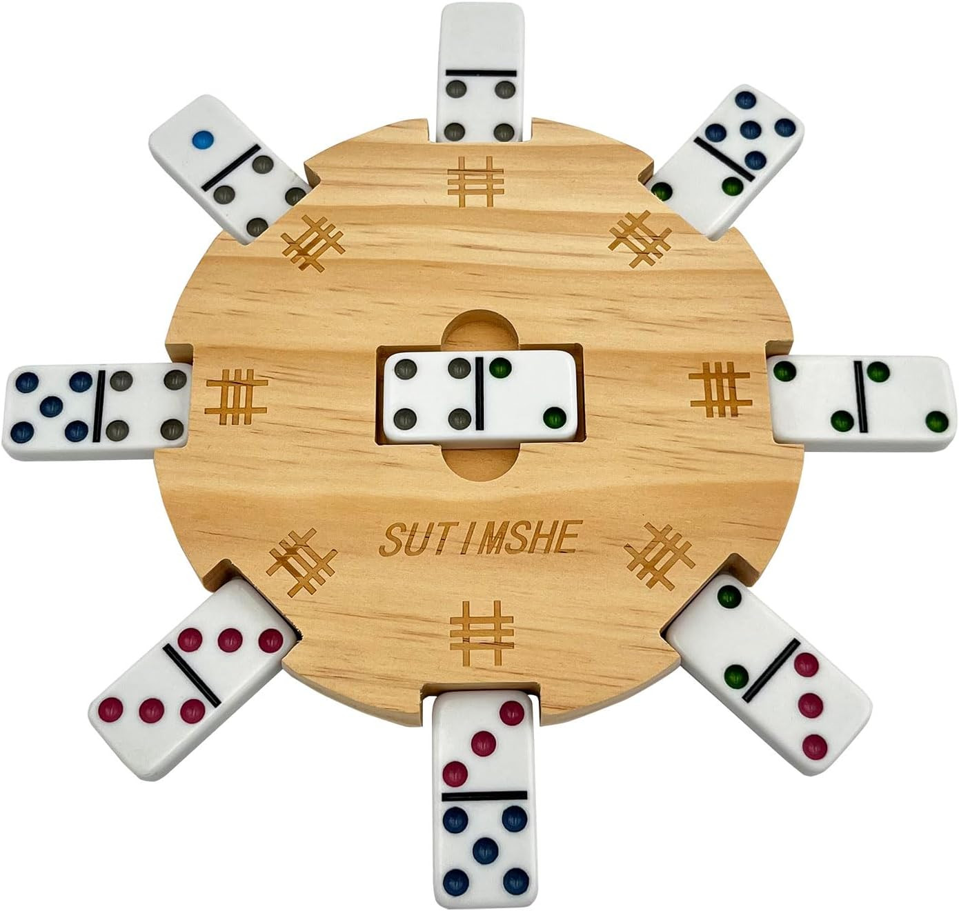 Wooden Hub Centerpiece for Mexican Train Dominoes Game with Felted Bottom (Up to