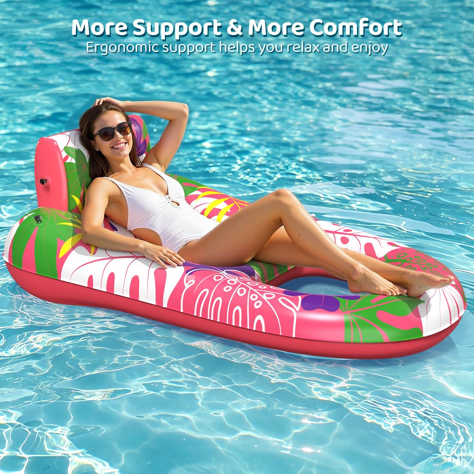 Pool Floats 2 Pack Extra Large 64 x37 Inflatable Lounger Blue Pink Heavy Duty