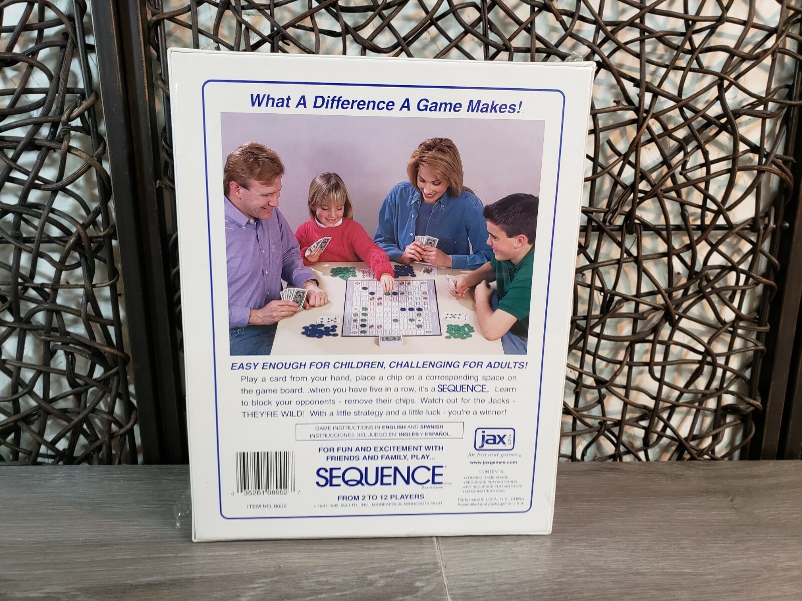 SEQUENCE BOARD GAME JAX ENGLISH SPANISH EDITION SEALED 2 TO 12 PLAYERS #8002 NEW