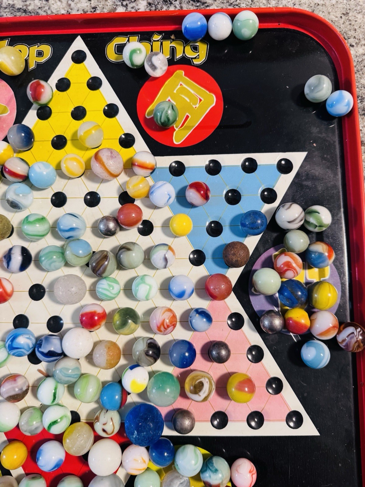 VINTAGE MARBLES from 50’s and 60’s and Chinese checker board with some pieces