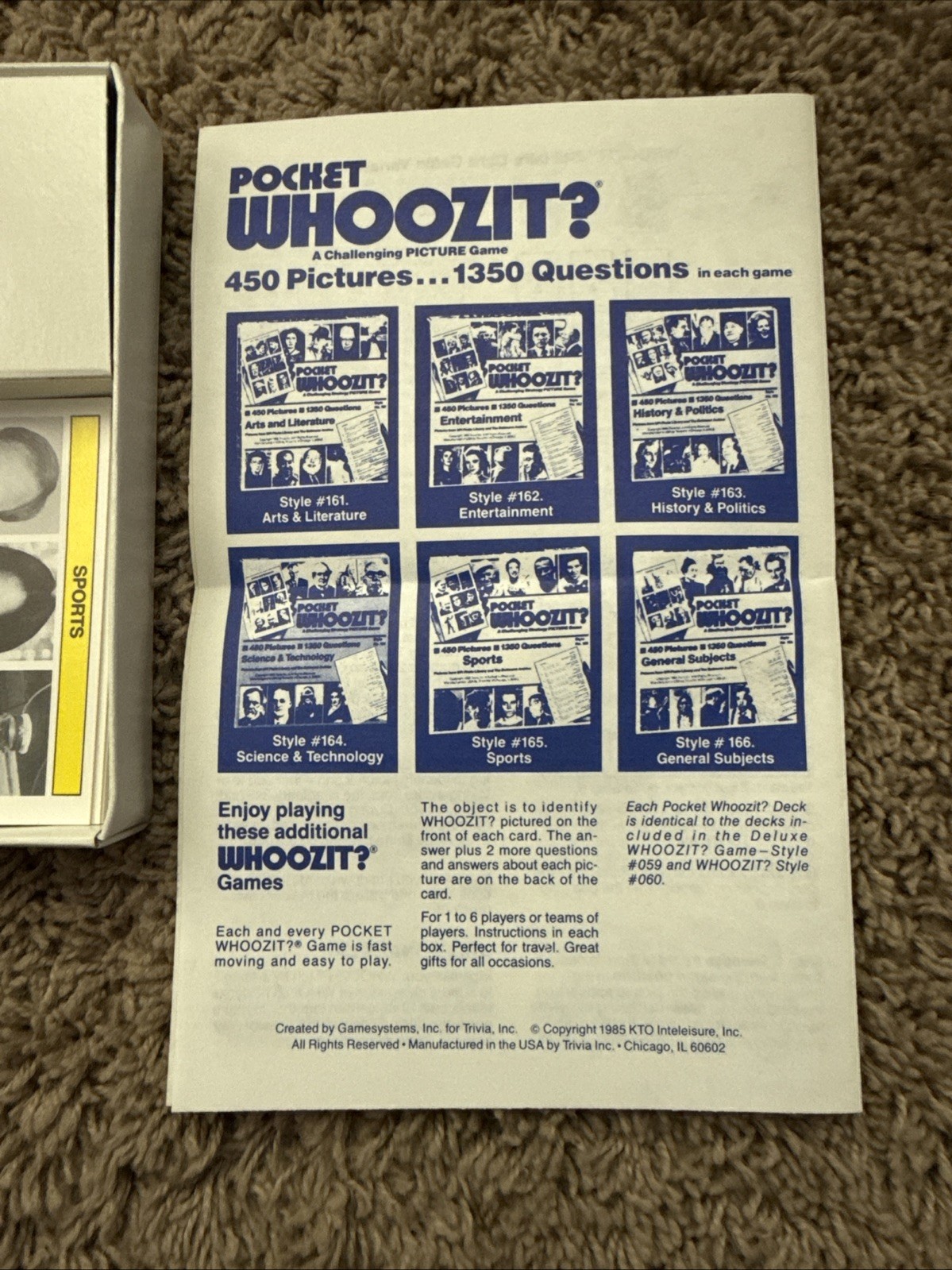 Vintage POCKET WHOOZIT SPORTS STRATEGY PICTURE GAME USA #165 Babe Ruth EUC VTG