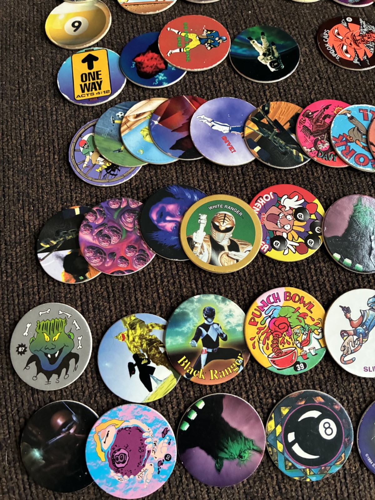 VINTAGE POGS miscellaneous with CONTAINTER TO STORE THEM