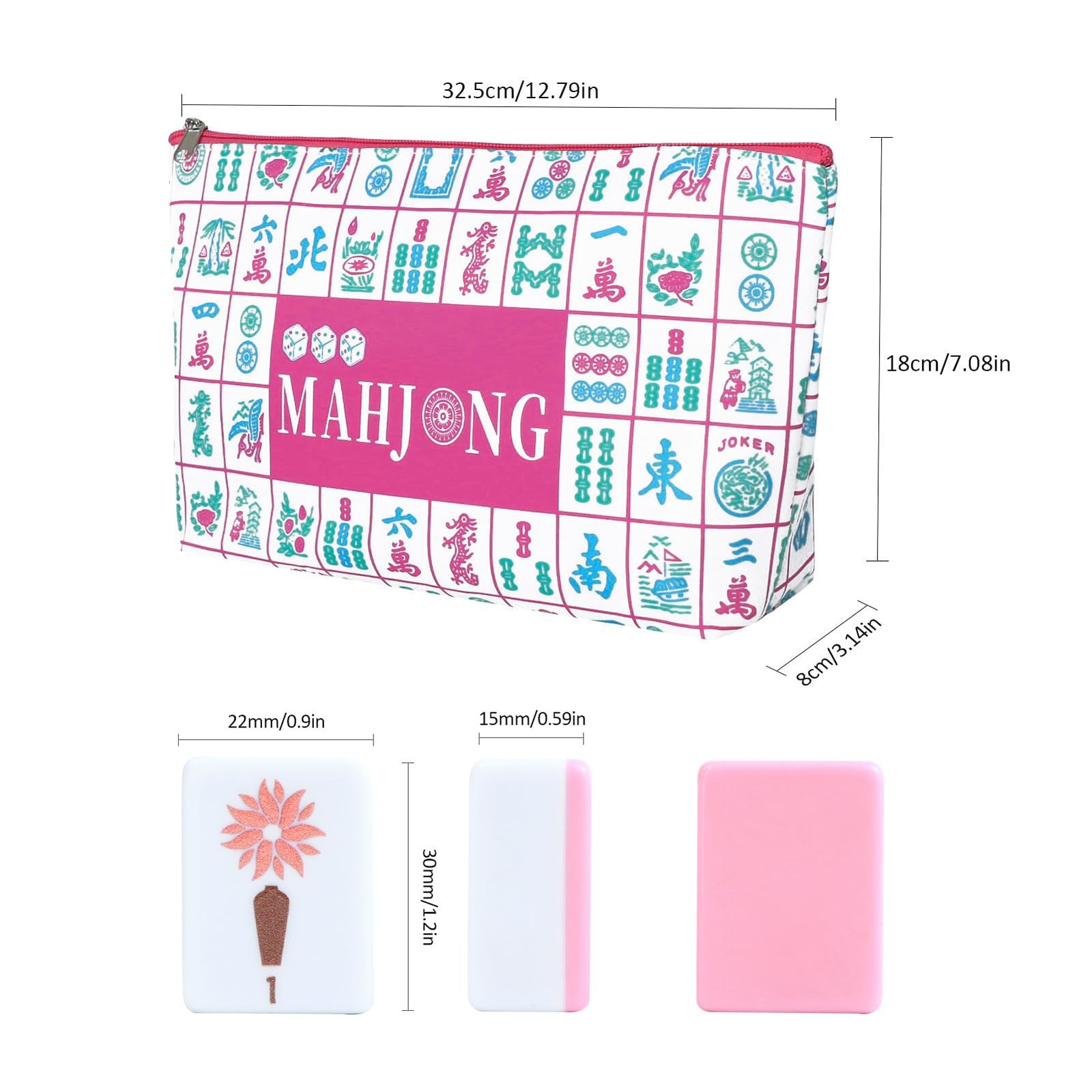 My Mahjong Trove 160 Pink Printed American Mahjong Game Set Carrying Bag And