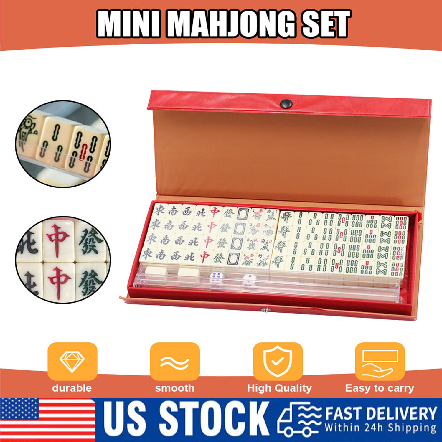Vintage Chinese Mahjong Set Traditional 146 Tiles Mah-Jong Game Sets W/Case Box