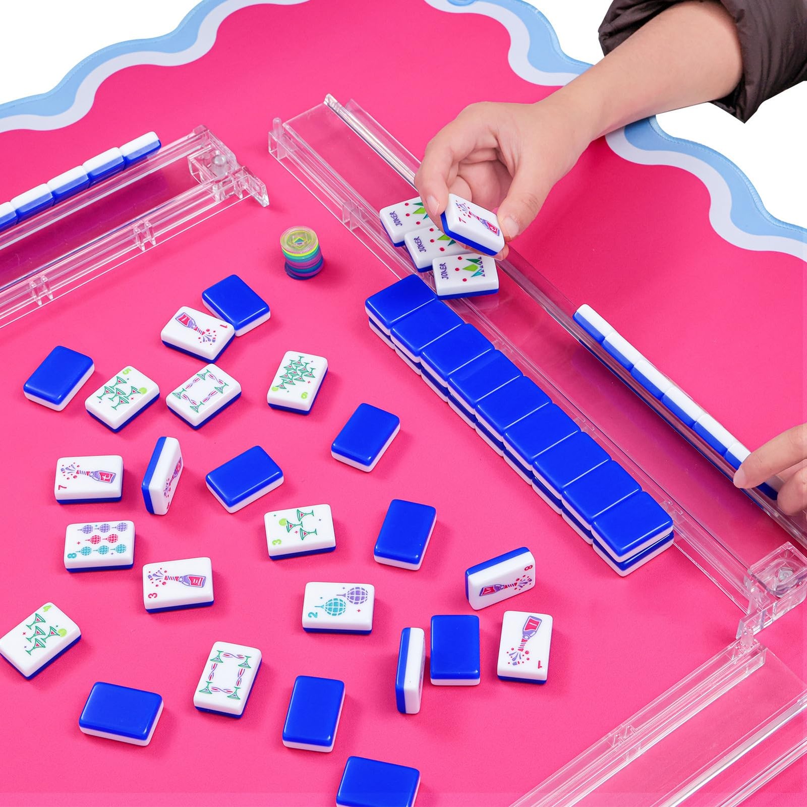 My Mahjong Trove 160 Blue Acrylic American Mahjong Game Set with Carrying Bag…
