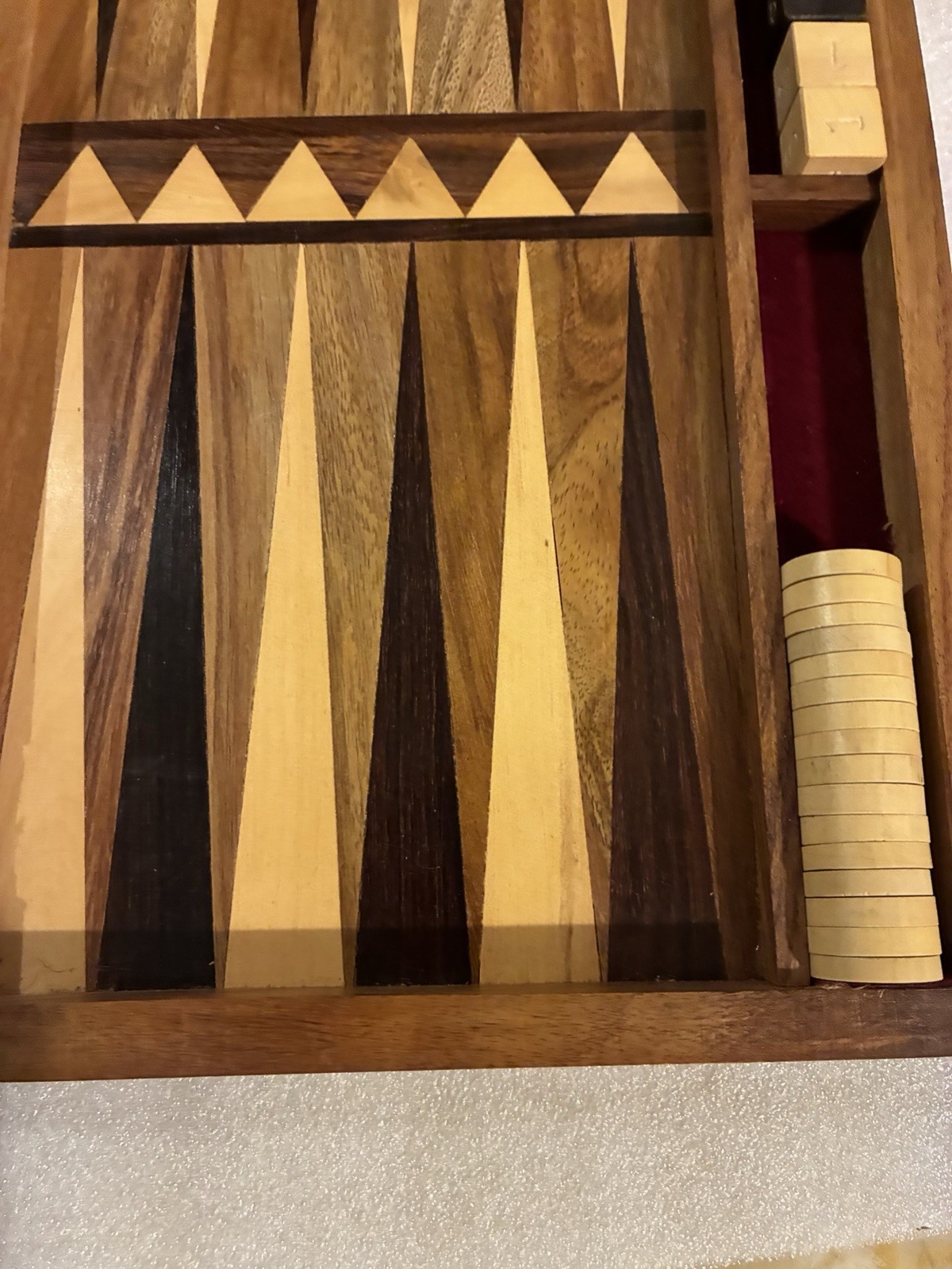 Wooden Inlaid Backgammon Set Travel Size, 12” X 7” Case