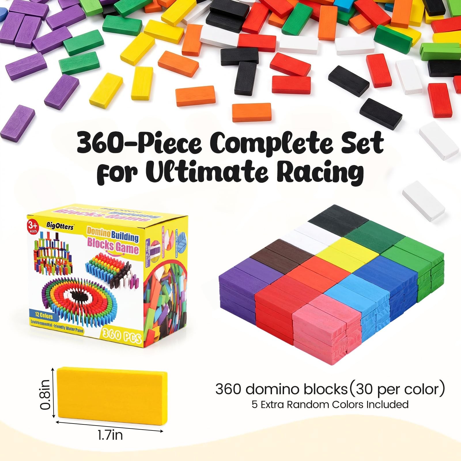 BigOtters Dominos Set for Kids,360 PCS Dominoes Medium, [Multiple Colors]