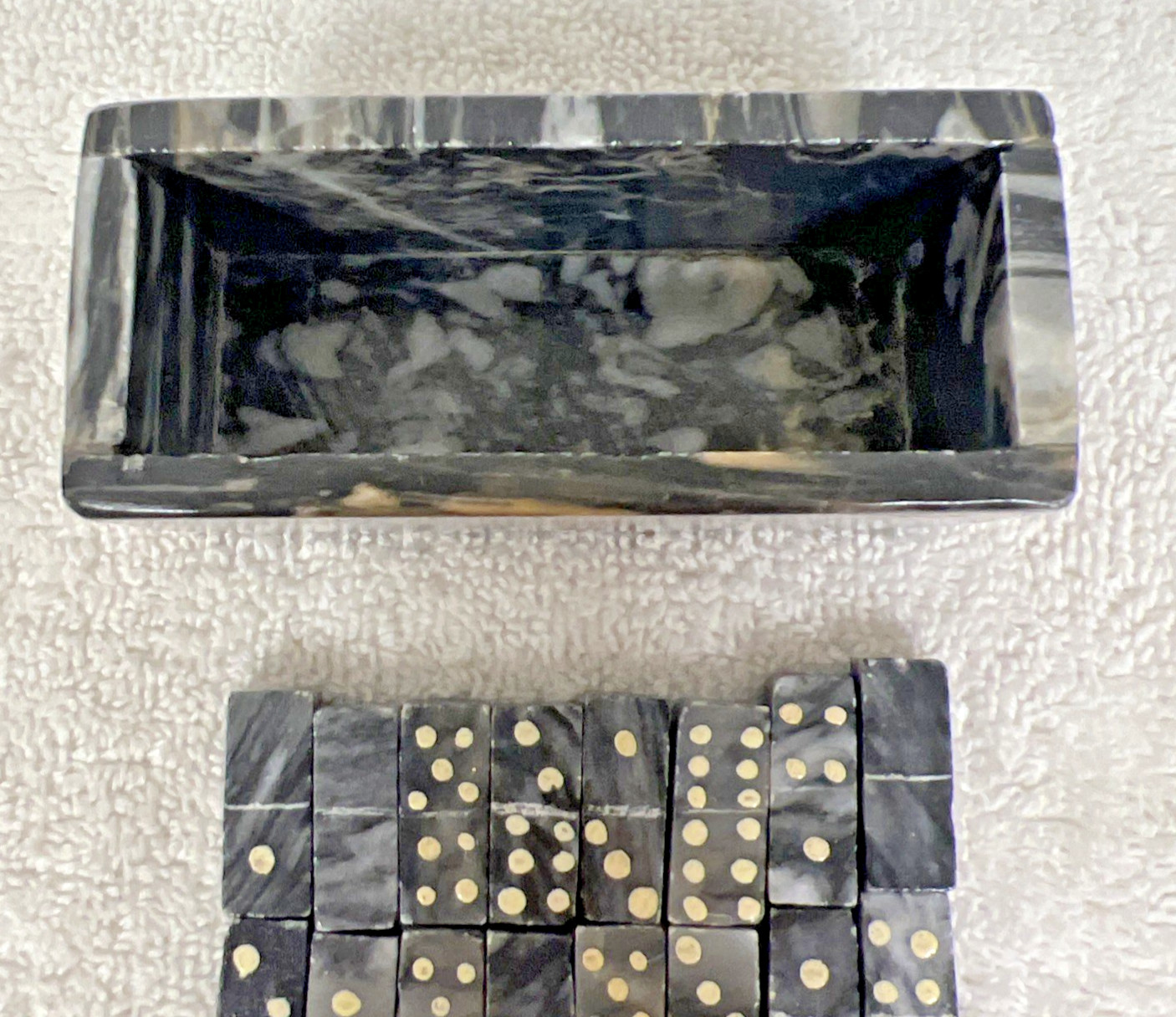 Vintage Handmade Carved Marble Stone Domino Set Box And 27 Pieces