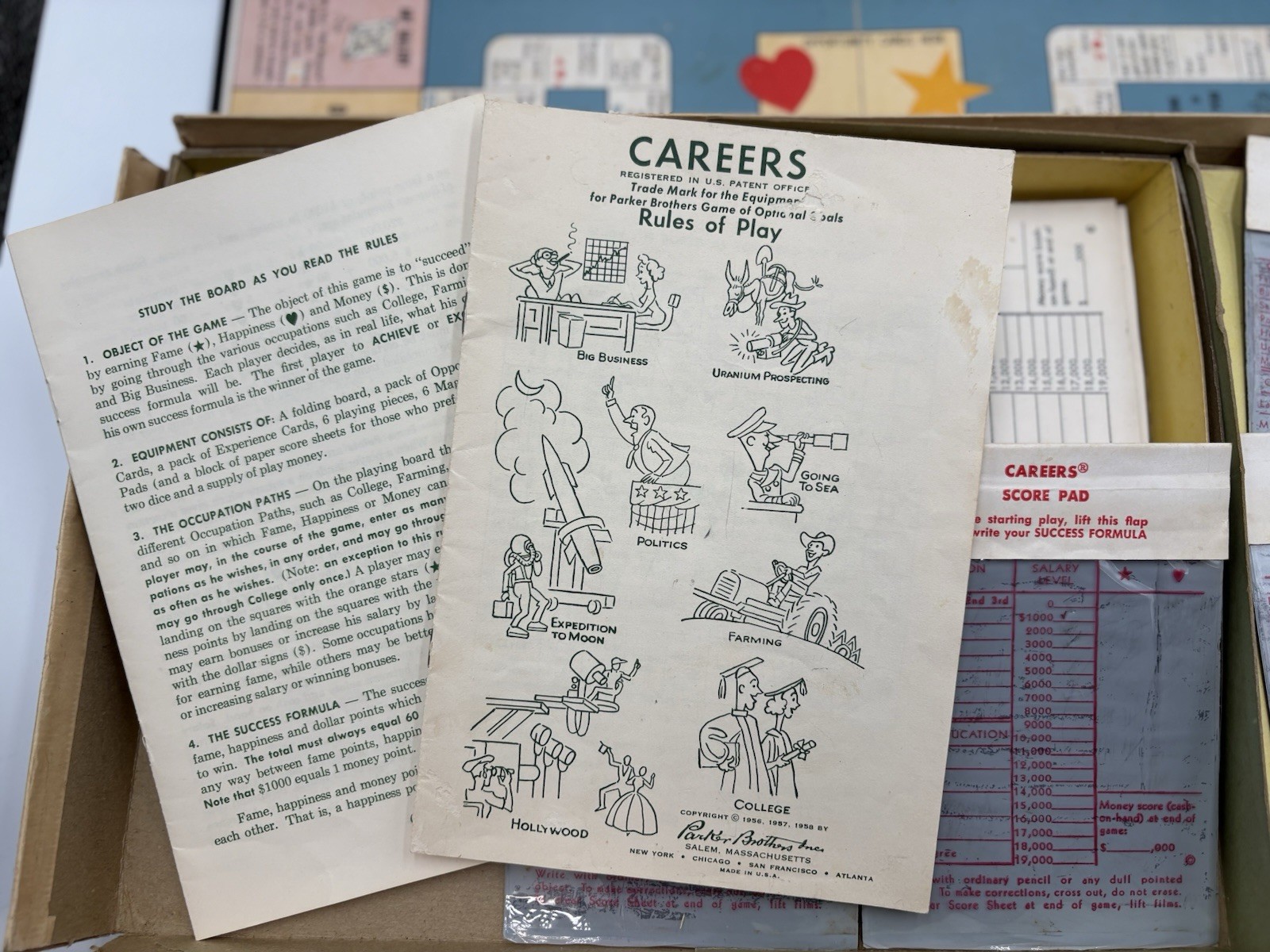 Vintage 1958 Parker Brothers Career Board Game ~ Family Fame Fortune Happiness