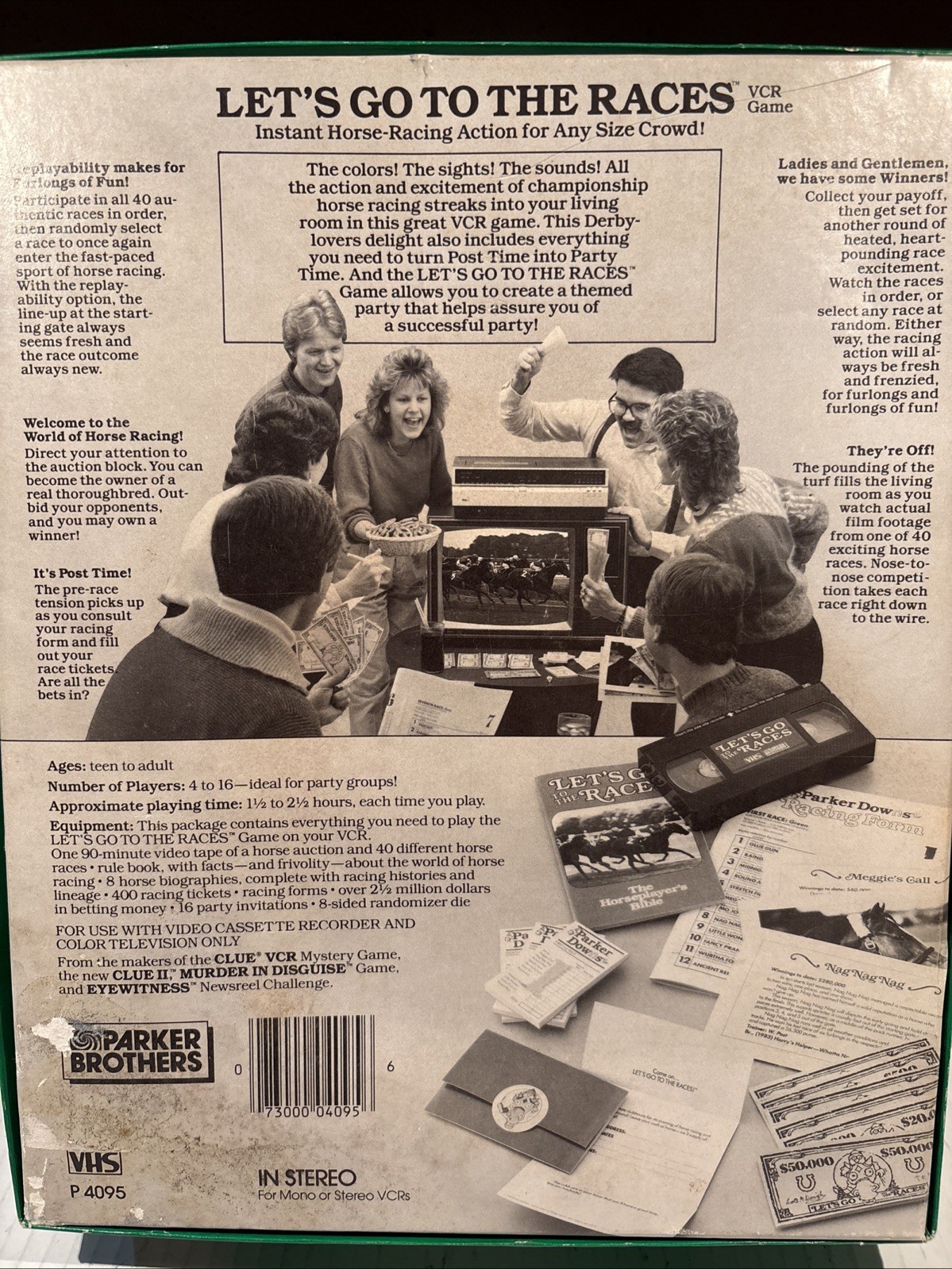 Let’s Go To The Races VCR Game Parker Brothers 4-16 Players Vintage
