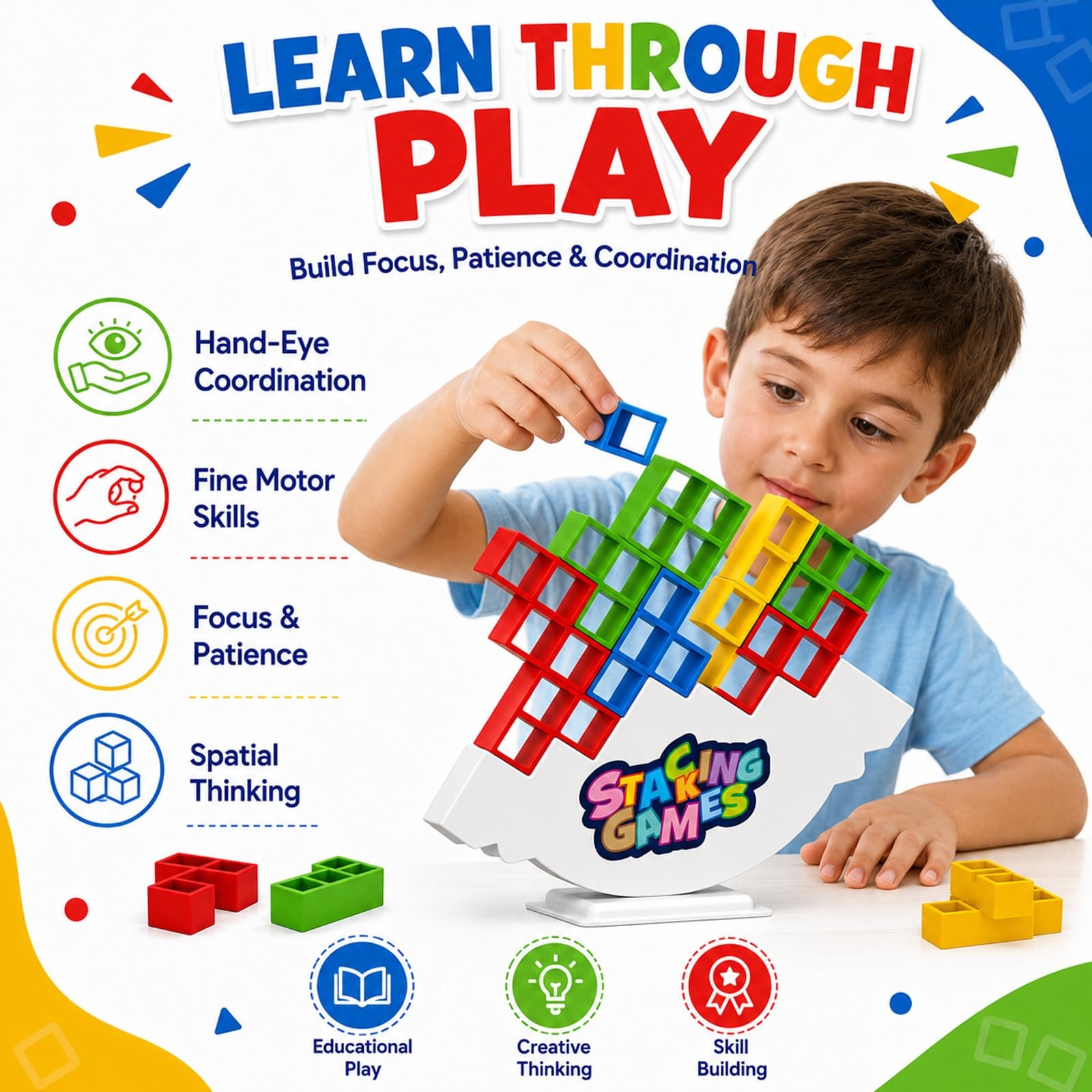 48PCS Tetra Tower Balance Stacking Game for Family Game Night – Upgraded 3D T…