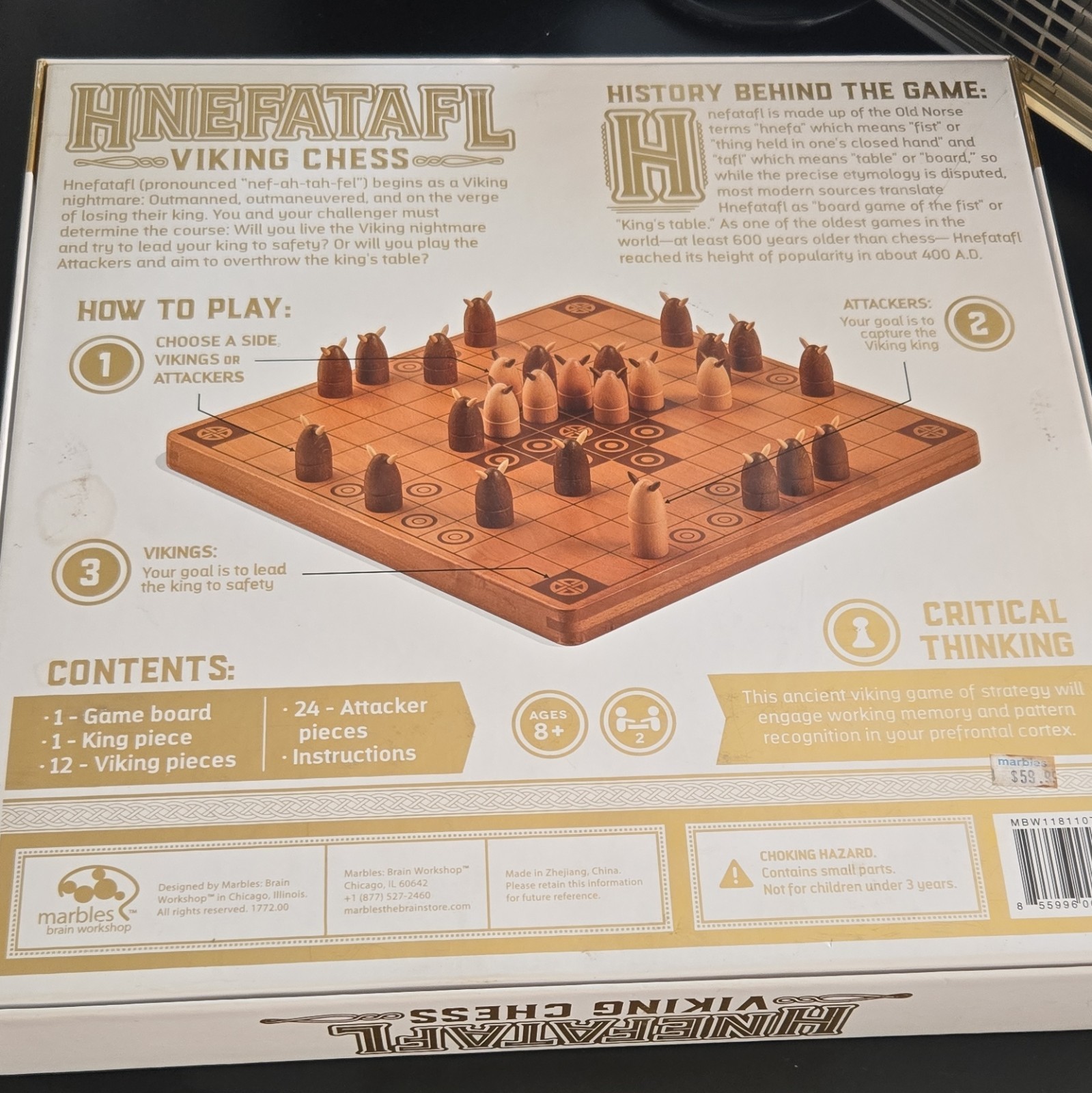 Marbles Brain Workshop Hnefatafl Viking Chess Strategy Board Game 2P Ages 8+