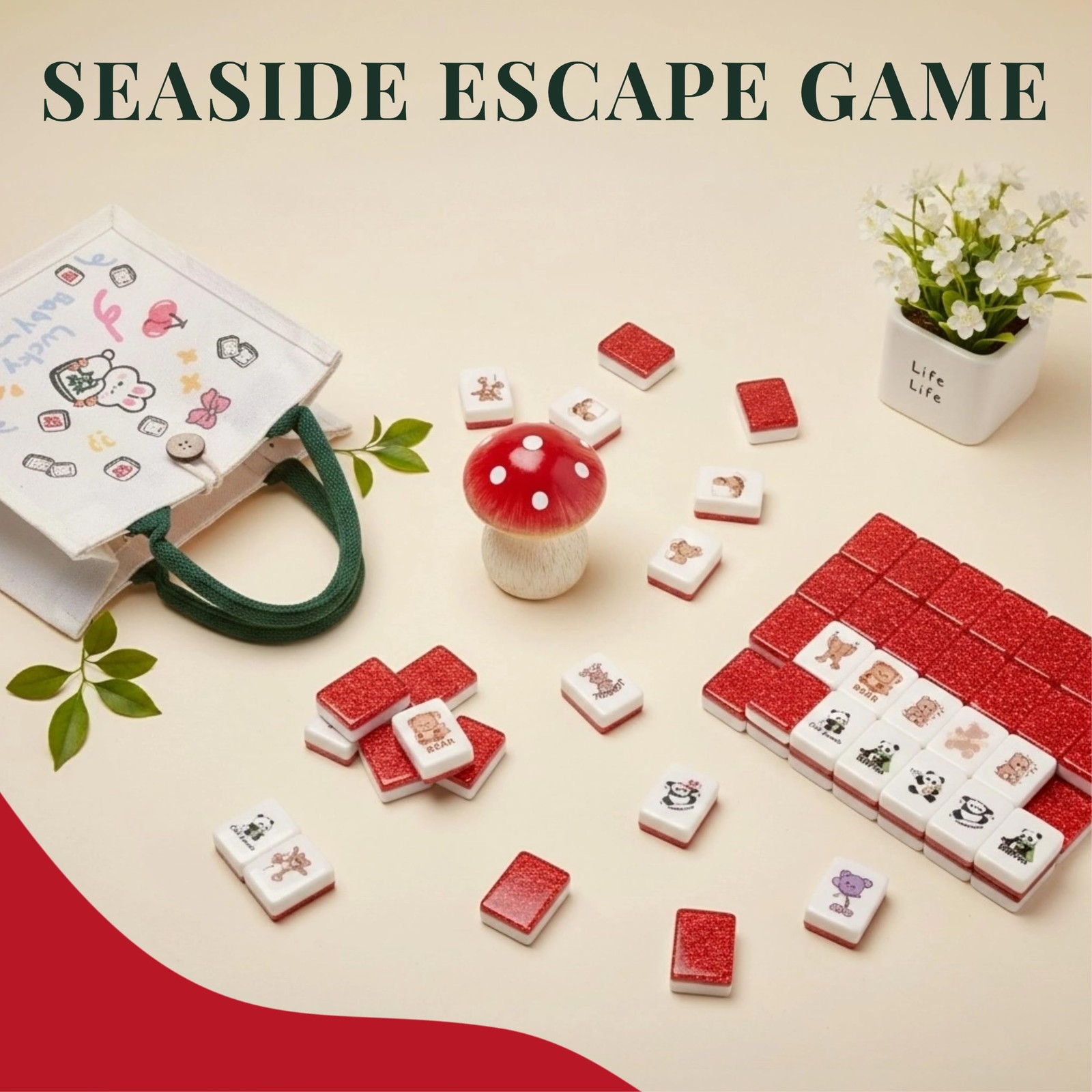 Gueiddi Mahjong Block Set 65 Pcs Vita Mahjong Set Handbag Portable Travel