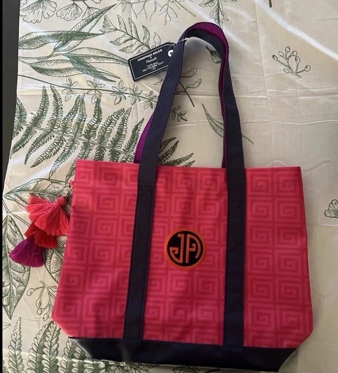 Jonathan Adler Greek Key Tote Bag Pink Michaels Mahjong Collection New