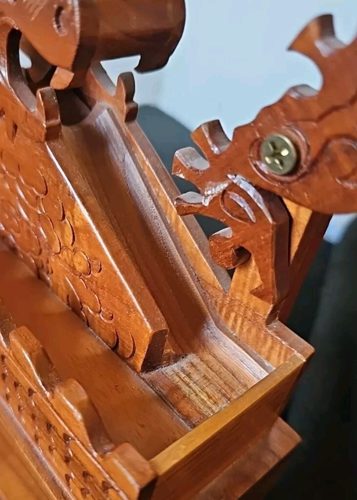 Unique Asian Dragon Themed Handmade Wooden Camshaft Marble Ball Mover Roller Vtg