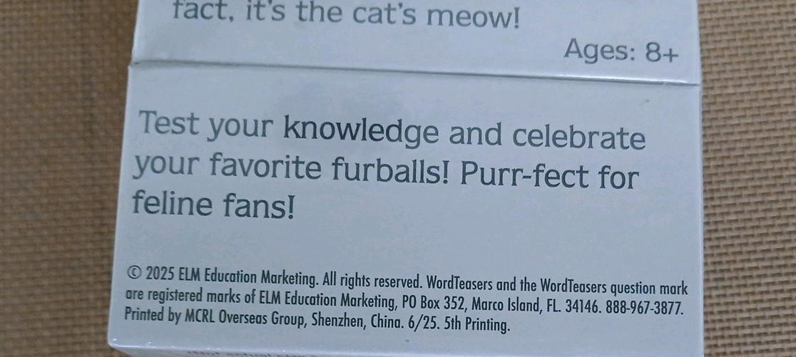 About Cats Word Teasers Factory Sealed Trivia