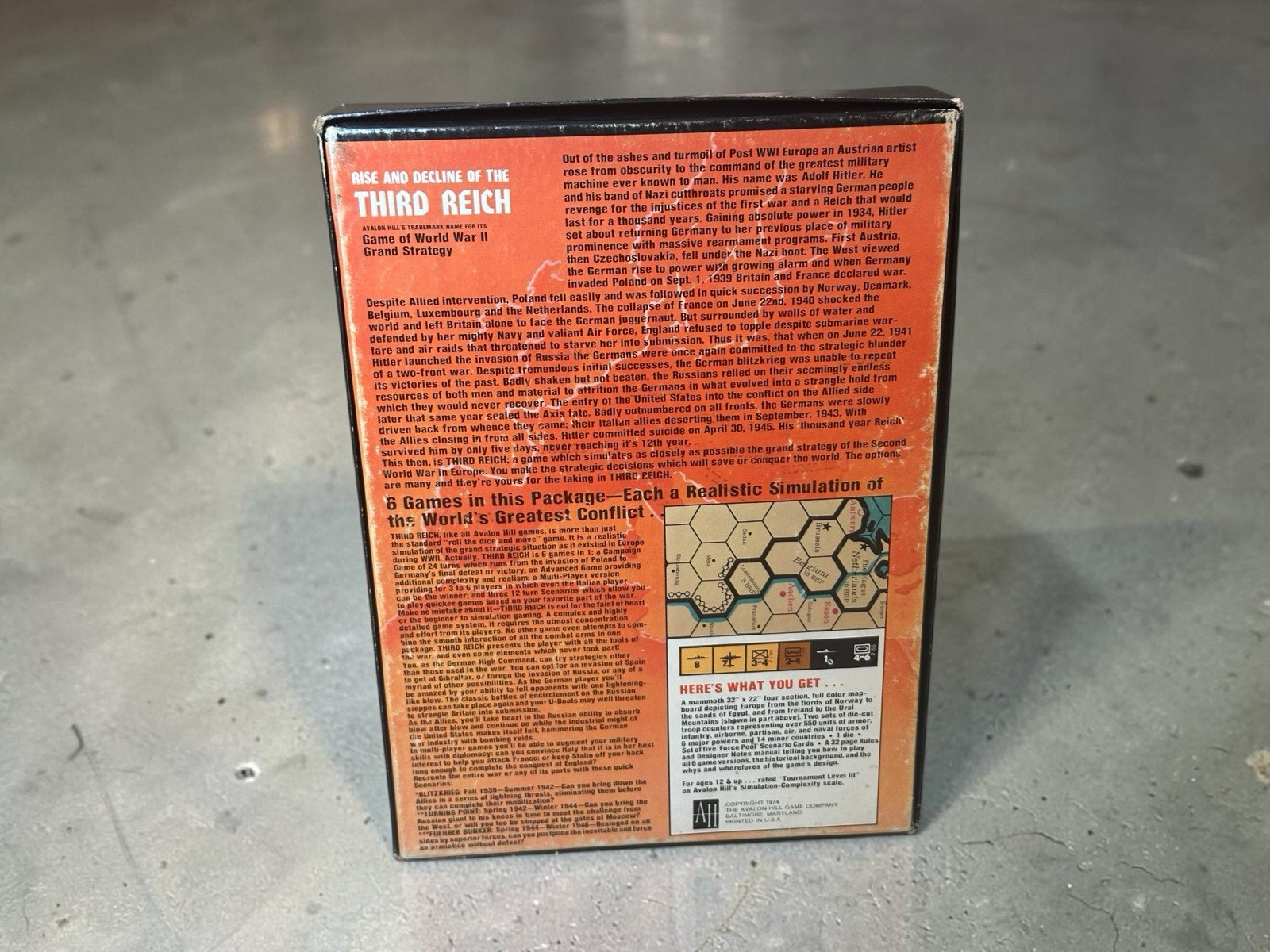 Avalon Hill 1974 Rise and Decline of the THIRD REICH 2nd Ed. UNPUNCHED CIB
